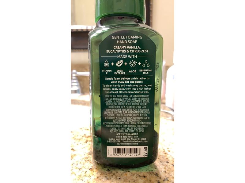 Bath and Body Works White Barn Gentle Foaming Hand Soap With Essential Oil, Vanilla Eucalyptus, 8.75 fl oz / 259 mL
