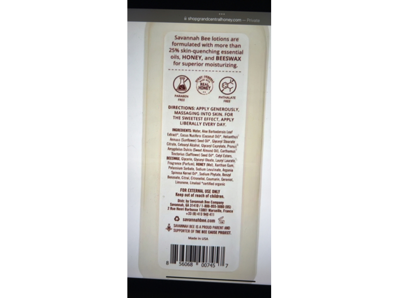 Savannah Bee Company Honey Body Lotion, Orange Blossom, 9.5 fl oz/280.9 mL