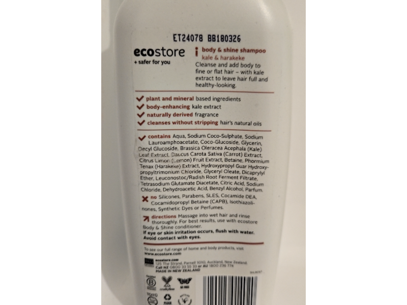 Ecostore Body & Shine Shampoo, Kale & Harakeke, 11.8 fl oz/350 mL