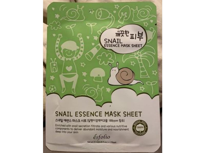 Esfolio Pure Skin Mask Sheet, Snail Essence, 0.8 oz/25 mL