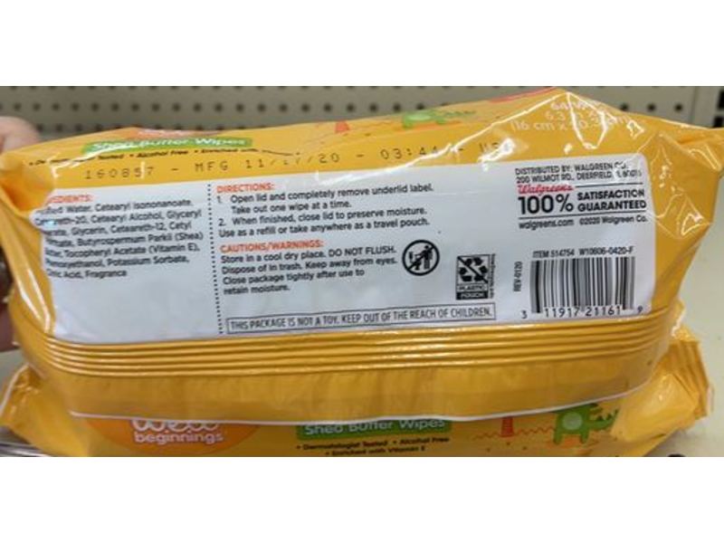 Well Beginnings Shea Butter Wipes, Hypoallergenic, 64 Counts