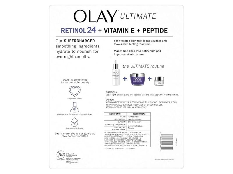 Olay Ultimate Night Moisturizer, Retinol 24 + Vitamin E + Peptide, 3.4 oz/96 g, Pack Of 2