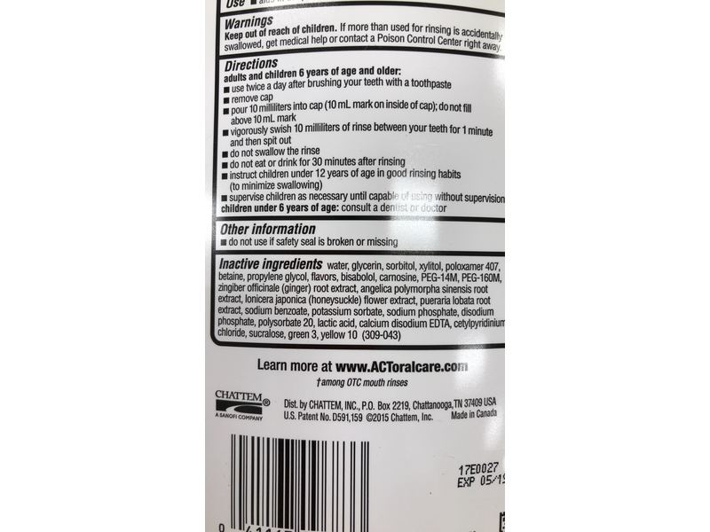 ACT Anticavity Fluoride Mouthwash, Dry Mouth, 33.8 fl oz/1 L