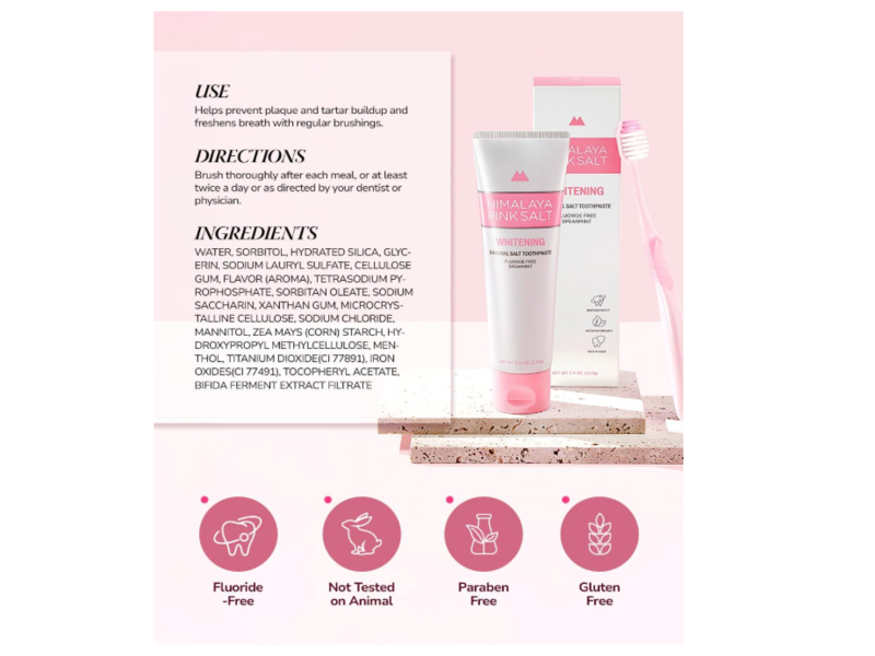 Himalaya Pinksalt Natural Whitening Salt Toothpaste, Spearmint, 3.9 oz/113 g