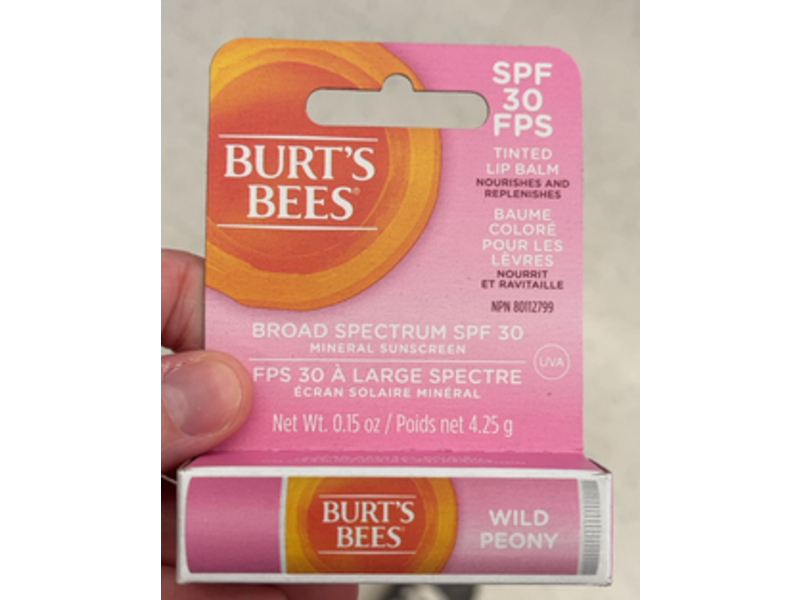 Burt's Bees Tinted Lip Balm, Wild Peony, SPF 30, 0.15 oz/4.25 g