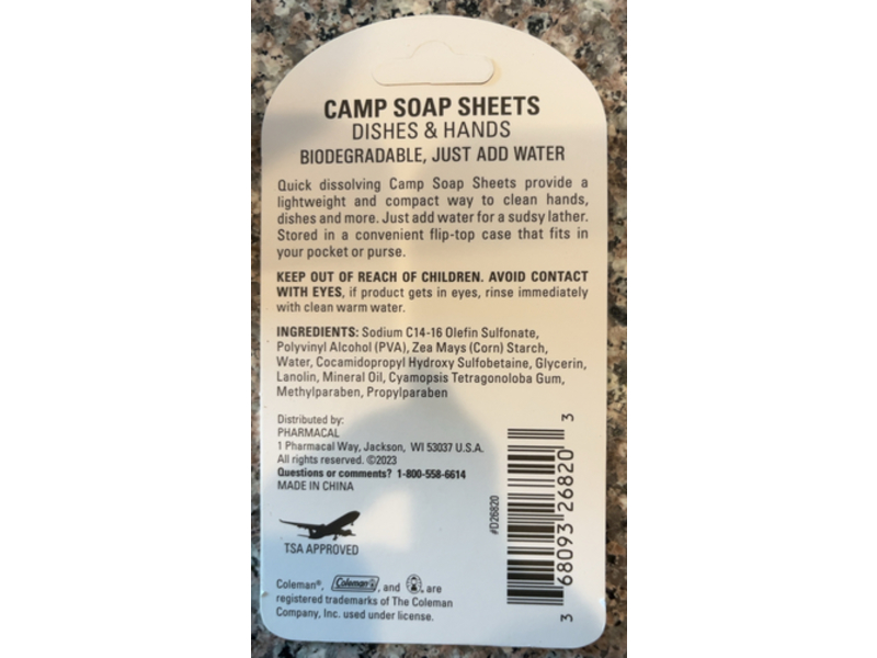 Coleman Dishes & Hands Camp Soap Sheets, 50 Count