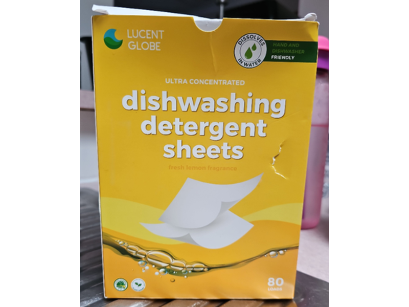 Lucent Globe Ultra Concentrate Dishwashing Detergent Sheet, Fresh Lemon, 80 Loads