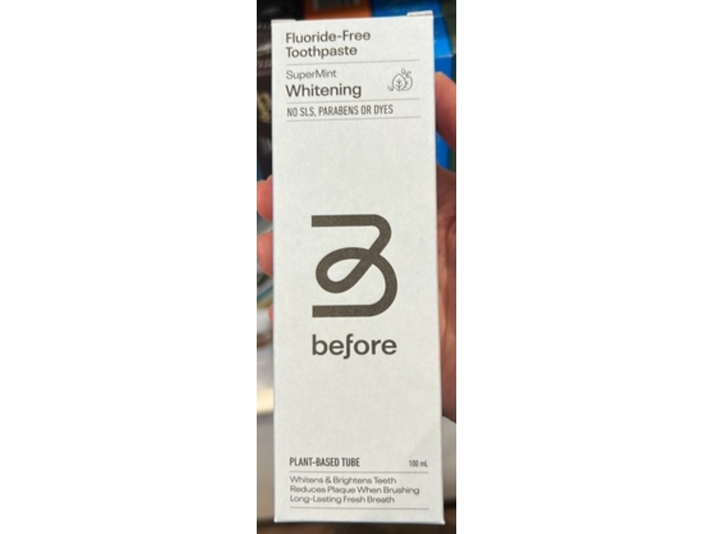 Before Fluoride Free Whitening Toothpaste, Super Mint, 4.4 fl oz/100 mL