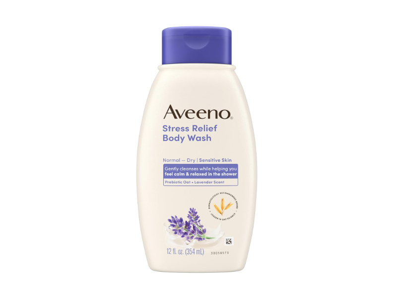 Aveeno Stress Relief Body Wash, Prebiotic Oat + Lavender Scent, 12 fl oz/354 mL