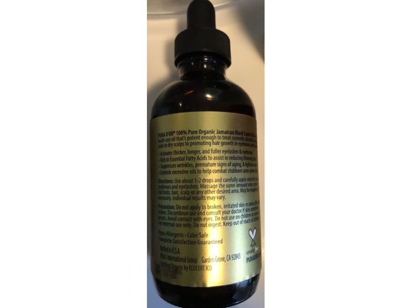 Pura d'or Growth In Eyebrows & Eyelashes, Organic Jamaican Black Castor Oil, 4 fl oz/118 mL