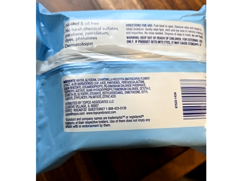 Top Care Beauty Makeup Remover & Cleansing Cloths, 25 Count