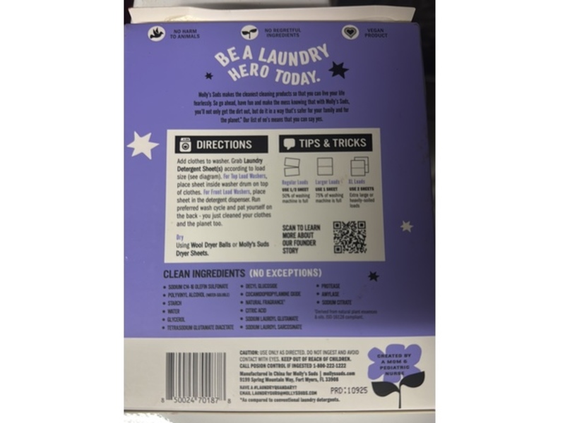 Molly’s Suds Laundry Detergent Sheets, Lavender, 70 Loads, 4.32 oz