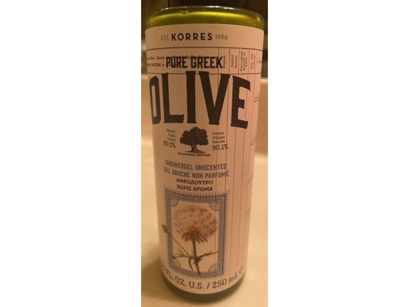 Korres Pure Greek Shower Gel, Olive, Unscented, 8.45 fl oz/250 mL