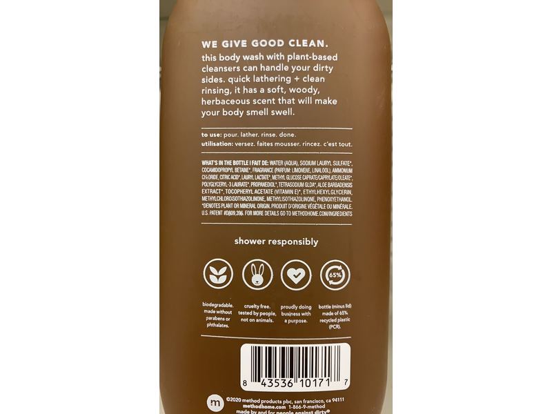 Method Men Body Wash, Sandalwood + Vetiver, 18 fl oz/532 ml