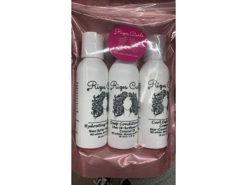 Rizos Curls Trio Travel Kit for Curly Hair: Curl Defining Cream, Shampoo, Conditioner (2 fl oz each)
