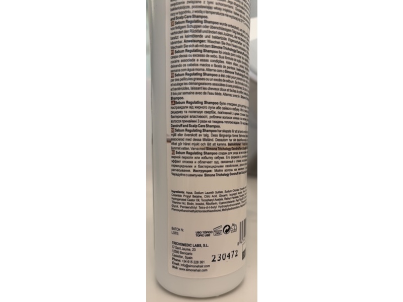 Simone Trichology pH 5.4 Sebum Regulating Shampoo, 8.45 fl oz/250 mL