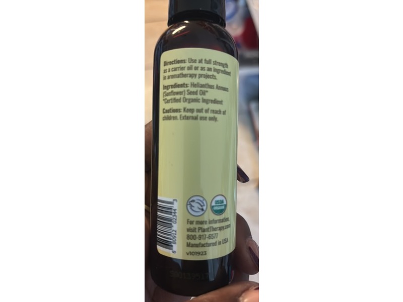 Plant Therapy Organic Sunflower Carrier Oil, Helianthhus Annus, 4 fl oz/118 mL