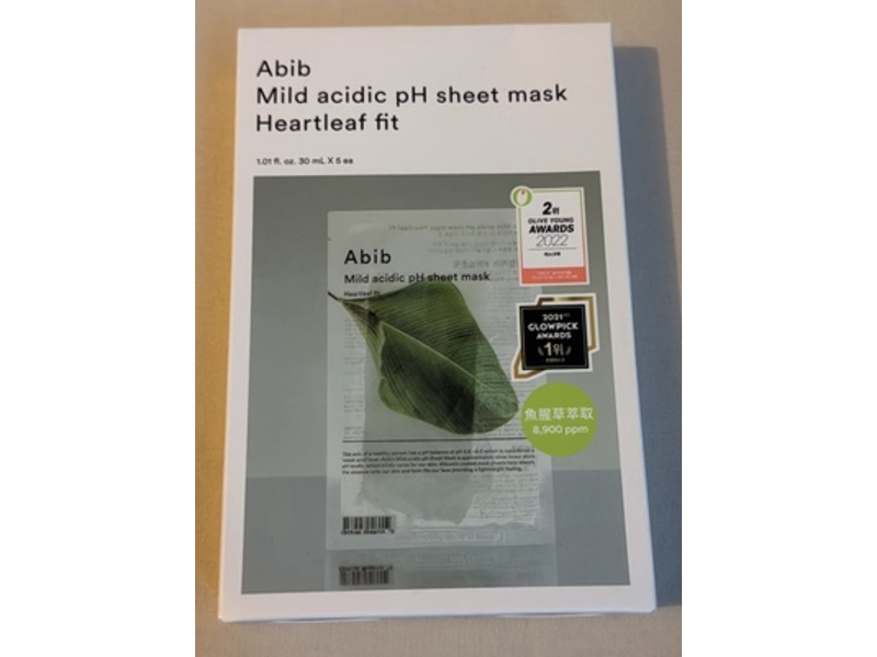 Abib Heartleaf Fit Mild Acidic pH Sheet Mask, 1.01 fl oz/30 mL, 5 Count