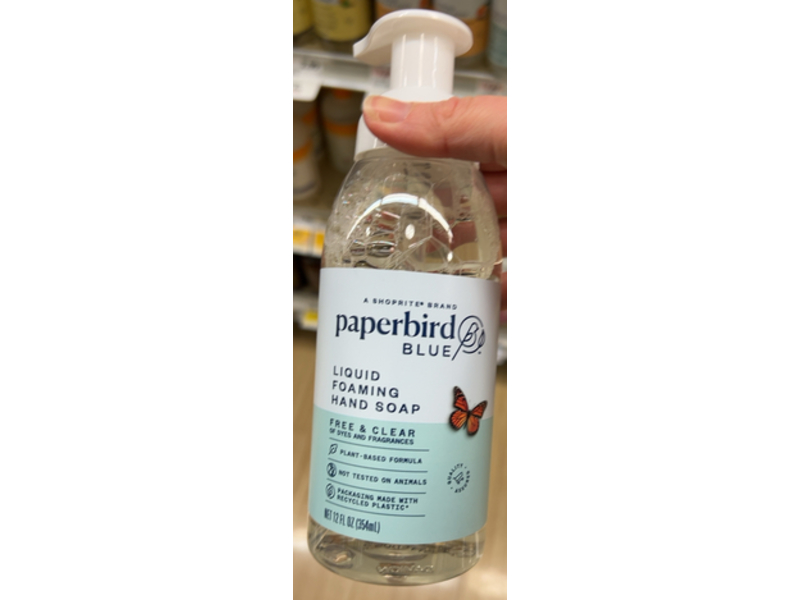 Paperbird Blue Liquid Foaming Hand Soap, Free & Clear, 12 fl oz/354 mL