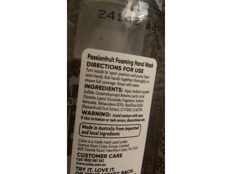 Coles Foaming Hand Wash, Passion Fruit, 250 mL