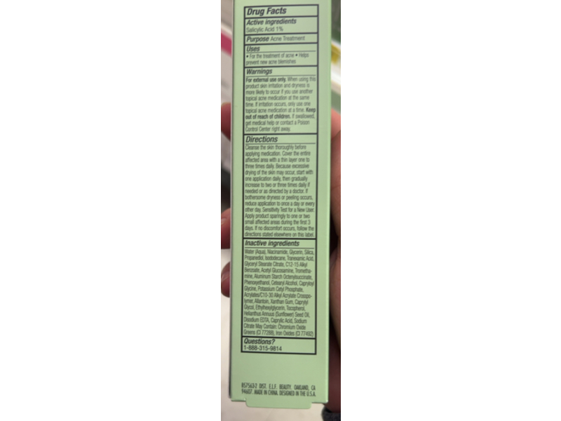 e.l.f. Skin Blemish Breakthrough Acne Calming Water Cream, Salicylic Acid, 1.69 fl oz/50 mL