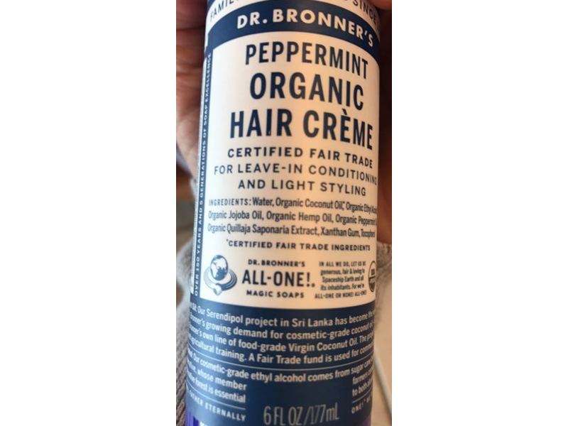 Dr. Bronner's Organic Hair Creme, Peppermint, 6 fl oz/177 mL