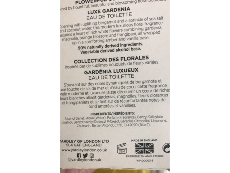 Yardley London Eau De Toilette, Luxe Gardenia, 1.7 fl oz/50 mL