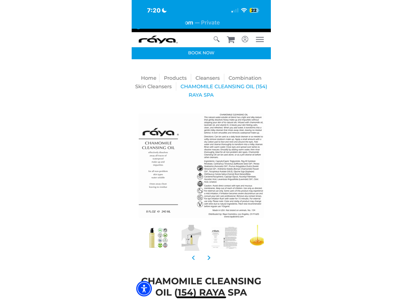 Raya Chamomile Cleansing Oil, 8 fl oz/240 mL