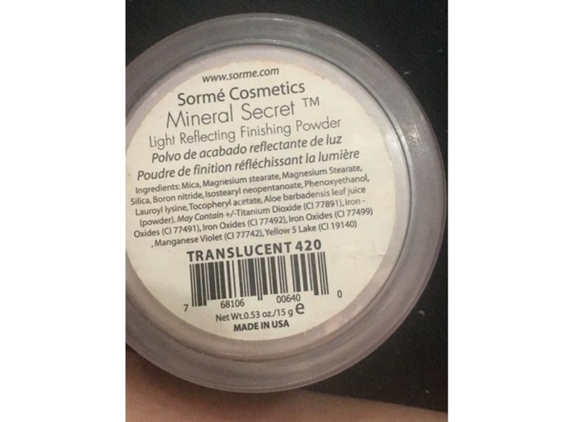 Sorme Mineral Secret Light Reflecting Finishing Powder, Sheer Transulent, 0.53 oz/15 g