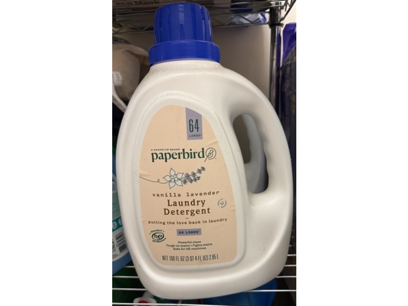 Paperbird Laundry Detergent, Vanilla Lavender, 64 Loads, 100 fl oz/2.95 L