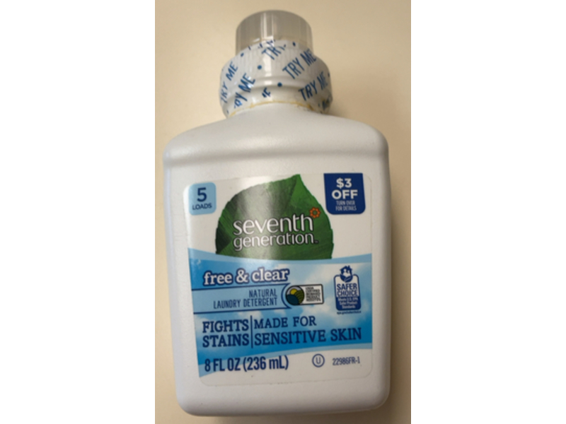 Seventh Generation Natural Laundry Detergent, Free & Clear, 5 Loads, 8 fl oz/236 mL