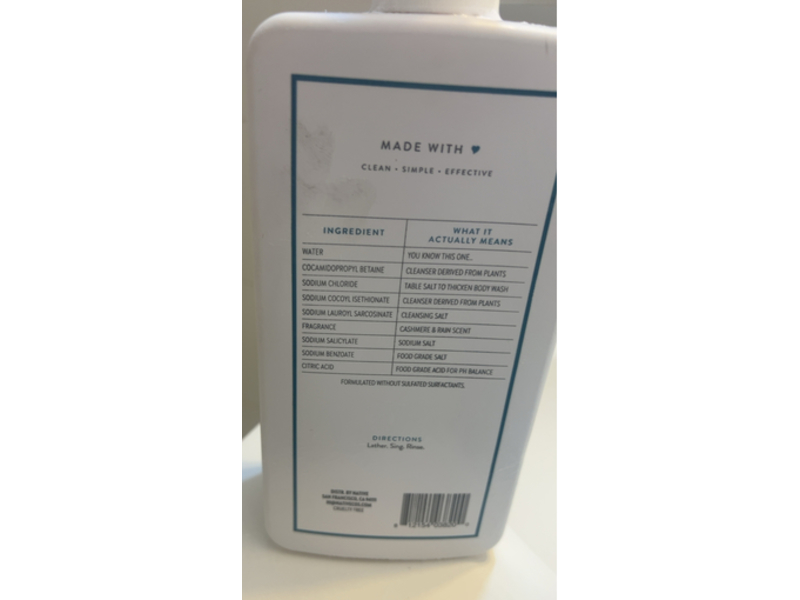 Native Body Wash, Cashmere & Rain, 36 fl oz/1.06 L