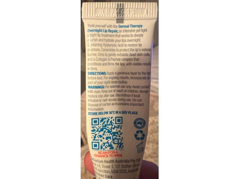 Dermal Therapy Overnight Lip Repair Mask, 10 g