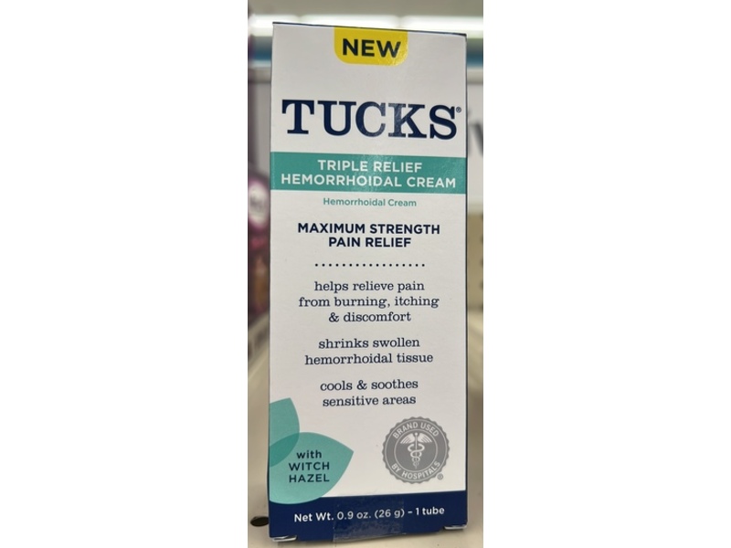 Tucks Triple Relief Hemorrhoidal Cream, Witch Hazel, 0.9 oz/26 g