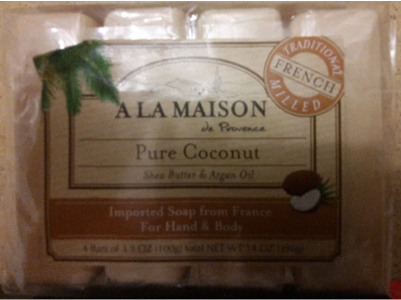 A La Maison de Provence Bar Soap, Pure Coconut, 3.5 oz/100 g, Pack Of 4