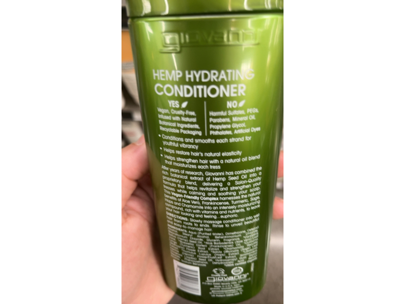 Giovanni Hemp Hydrating Conditioner, Vegan, 8.5 fl oz/250 mL