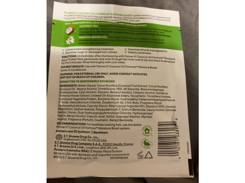 Palmer's Coconut Oil Formula Moisture Boost Protein Pack, 1.5 oz/43 g