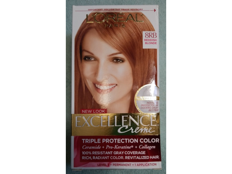 L'Oreal Excellence Créme Permanent Triple Protection Hair Color, Reddish Blonde 8RB, 1 Application