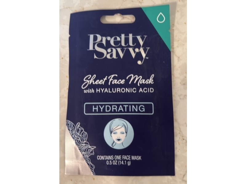 Pretty Savvy Sheet Face Mask, Hyaluronic Acid, 0.5 oz/14.1 g