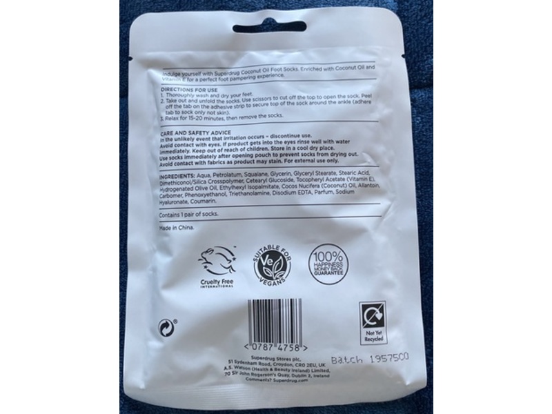 Superdrug Foot Pampering Sock Pack, Coconut Oil, 1 Pair