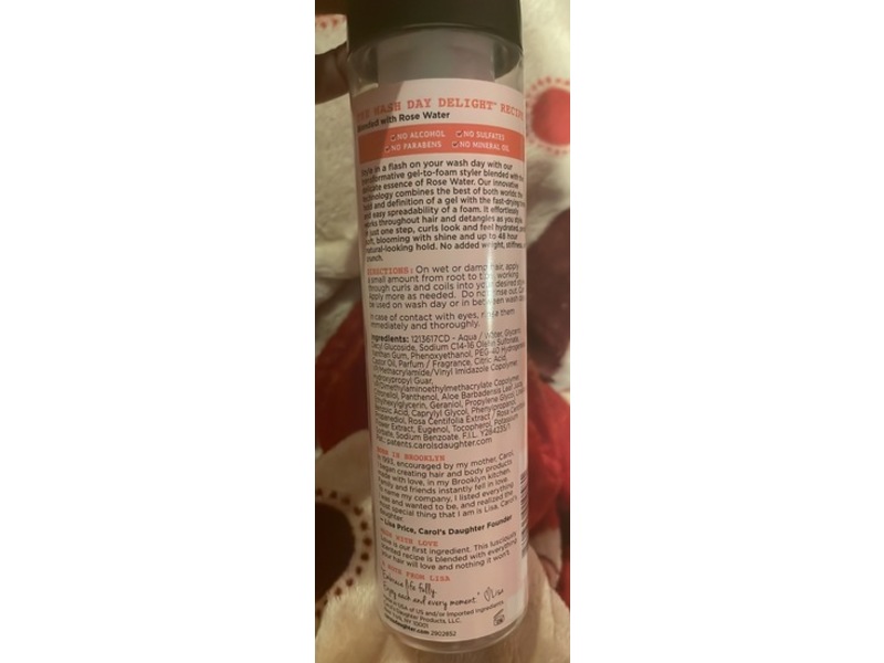 Carols Daughter Wash Day Delight Gel To Foam Styler, Rose Water, 8.5 fl oz/250 mL