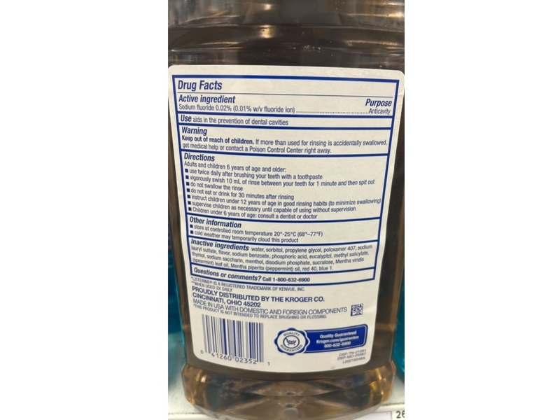 Kroger Anticavity Mouthwash, Fresh Mint, 33.8 fl oz/1 L