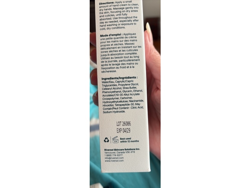 Riversol Hydration Peptide Hand Cream, 2.5 fl oz/75 mL