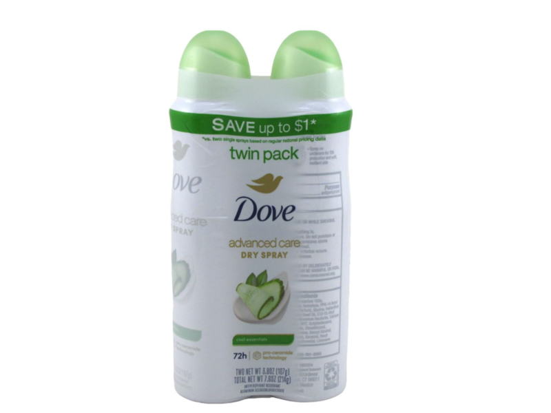 Dove Advanced Care Dry Spray Antiperspirant Deodorant Twin Pack, Cool Essentials, 3.8 oz/107 g