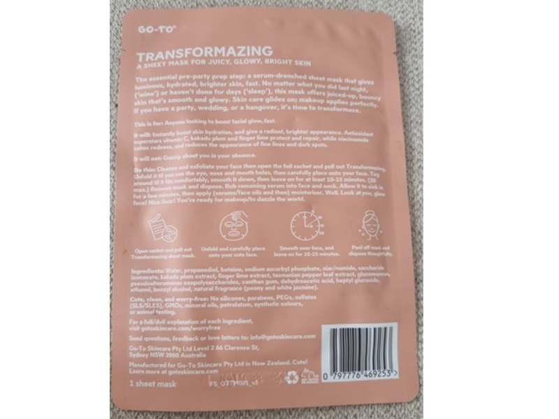 Go-To Transformazing Natural Sheet Mask, 1 Count