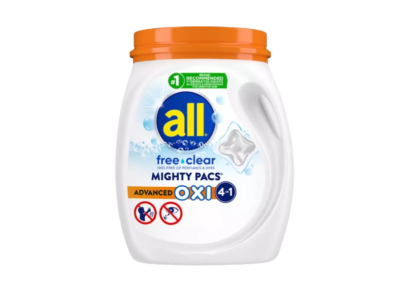 All 4 In 1 Free Clear Mighty PACS Detergent PACS, Advanced OXI, 37.5 oz/1.06 g, 56 Count