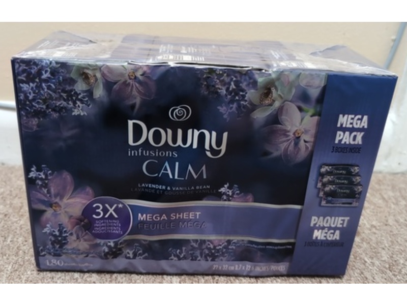 Downy Infusions Calm Fabric Softener Mega Dryer Sheets, Lavender & Vanilla Bean, 180 Count