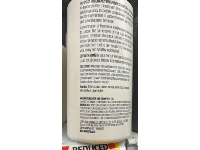 Growth Bomb Post Pregnancy Recovery Shampoo, Panthenol & Phytantriol, 8.45 fl oz/250 mL