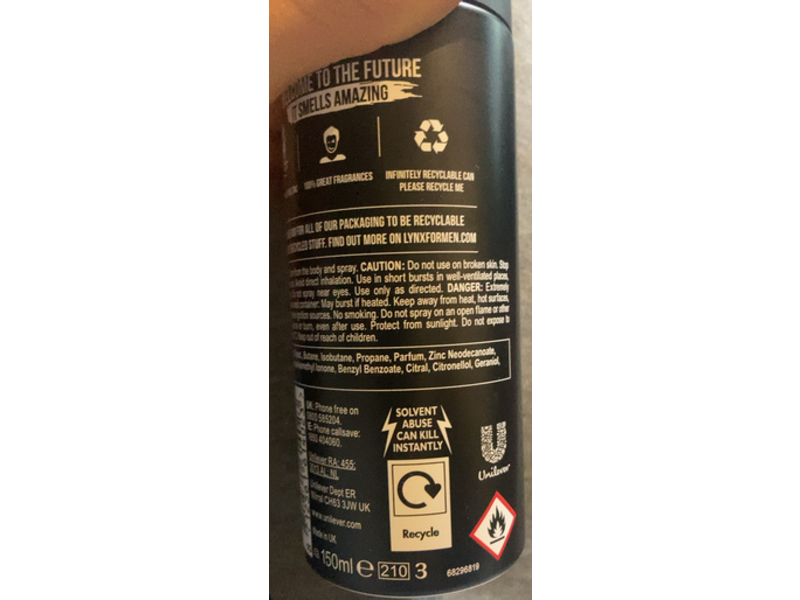 Lynx Black Deodorant Body Spray, Frozen Pear & Cedarwood Scent, 5.0 fl oz/150 mL, Pack Of 3