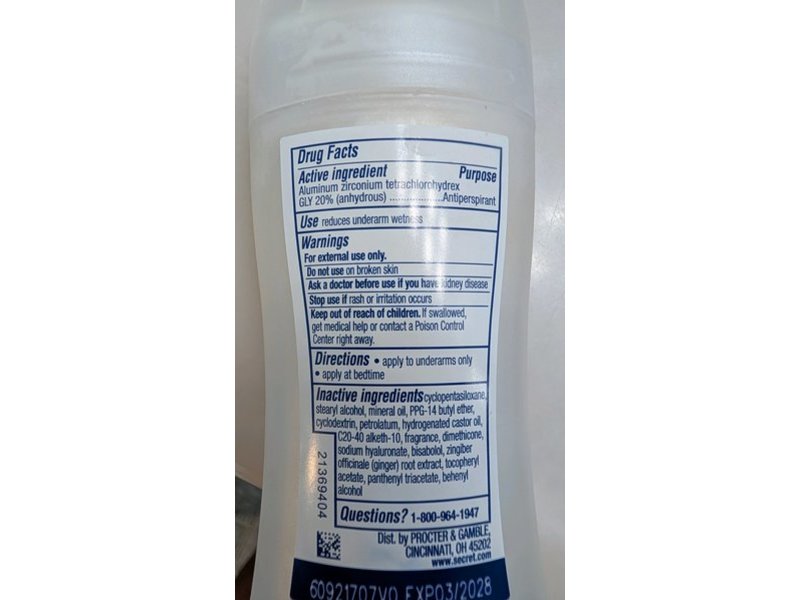 Secret Clinical 100Hr Invisible Solid Antiperspirant/Deodorant, Hyaluronic Acid + Clean Lavender, 2.6 oz/73 g